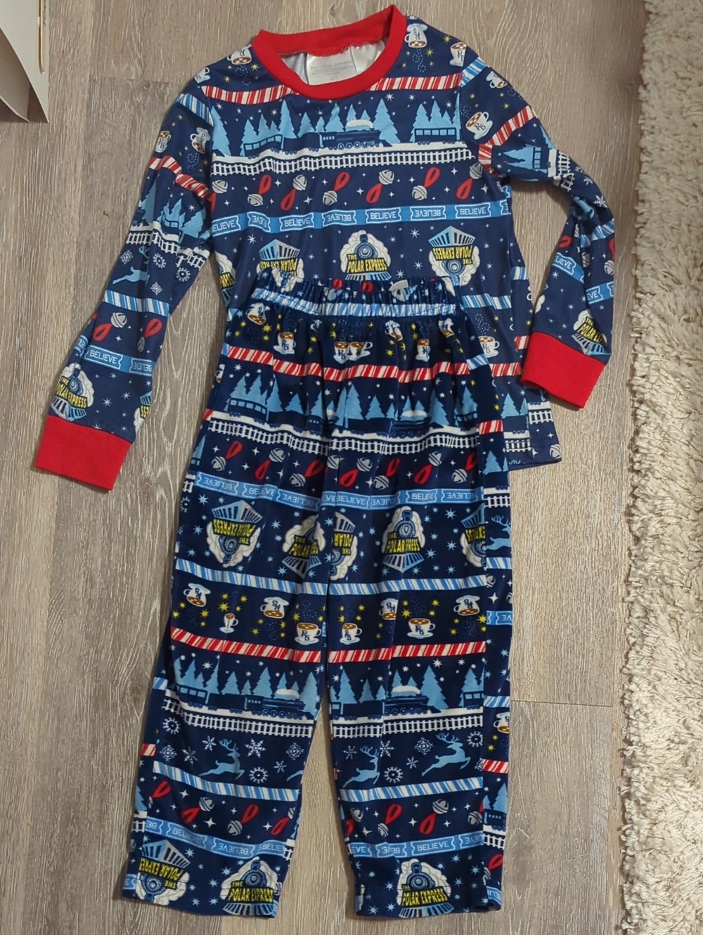Kids Navy Blue Holiday Pajama Set with Red Trim